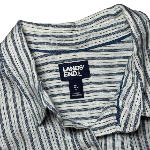 Lands’ End 100% Linen Long Sleeve Stirt Dress Nautical Striped Button-Up XL 18 - Picture 8 of 12